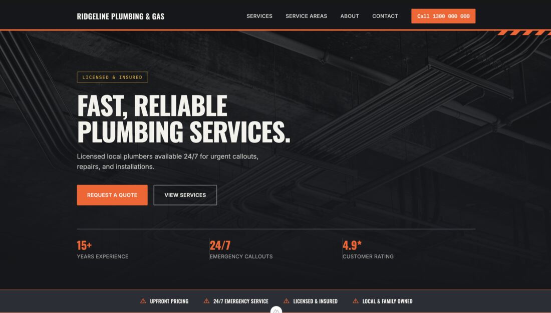 Ridgeline Plumbing & Gas homepage
